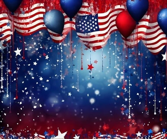 4th of July Backdrop Patriotic Backdrop American Flag Independence Day Veteran Day Banner 20x10ft Favors Red White Blue Stars Balloons Bokeh Photo Background Studio Props