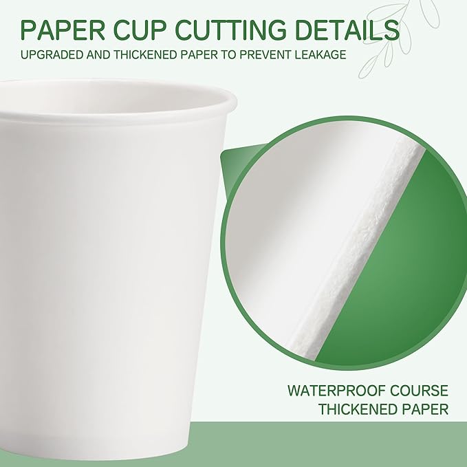 12 oz 500 Pack White Disposable Coffee Cups with Lids and Sleeves, Paper Hot Drink Cups To Go, Diner Style, Perfect Size for Espresso/Latte