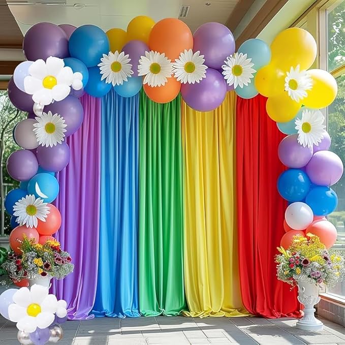 10x7FT Rainbow Backdrop Curtains, Wrinkle-Free Polyester Fabric with Rod Pockets, Colorful Party Decoration for Weddings, Birthdays, Engagements,Graduation and Holiday Photo Booth Props