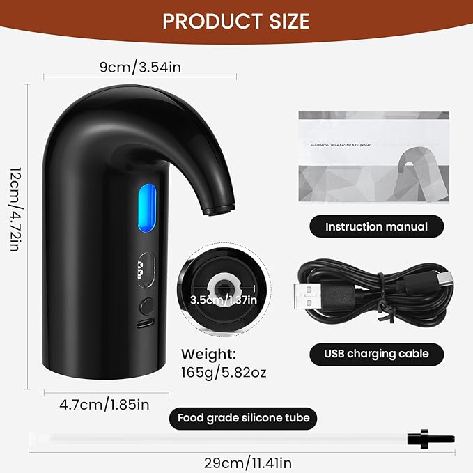 Electric Wine Aerator, Decanter & Dispenser – USB Rechargeable, Gift for Christmas, Housewarming, Birthday, Wedding, Anniversary, and Retirement, Ideal for Wine Lovers, Men and Women