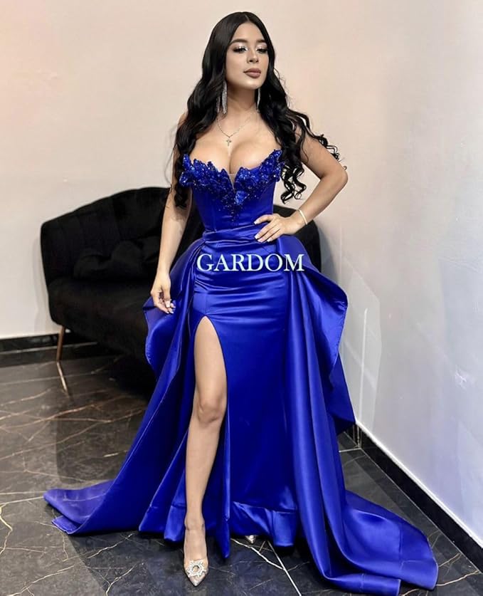 GARDOM Mermaid Satin Prom Dress 2026 Strapless Ball Gown Leaf Ruffle Sequin Slit Formal Dresses for Women Evening Wedding
