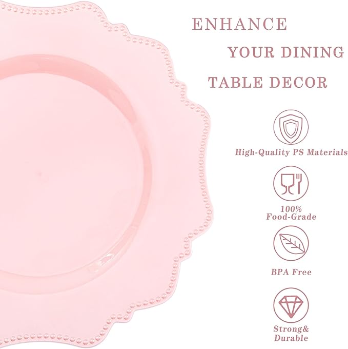 COLOSUS 60pcs Pink Plastic Dessert Plates - 7.5 Inch- Heavy Duty Disposable Plastic Appetizer/Salad/Cake Plates for Party Wedding and Everyday Use,Valentine's Day