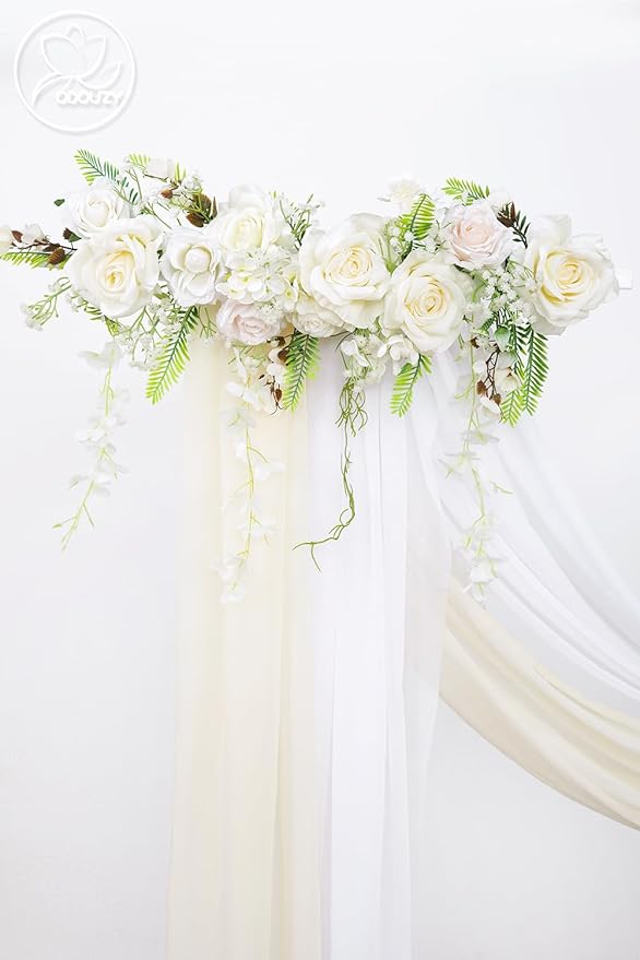 Pack of 2 Wedding Arch Decorations Artificial Hanging Flowers Floral Swag for Wedding Welcome Sign Backdrop Balloon Arch Home Party Bridal Ceremony Reusable(White Rattan)