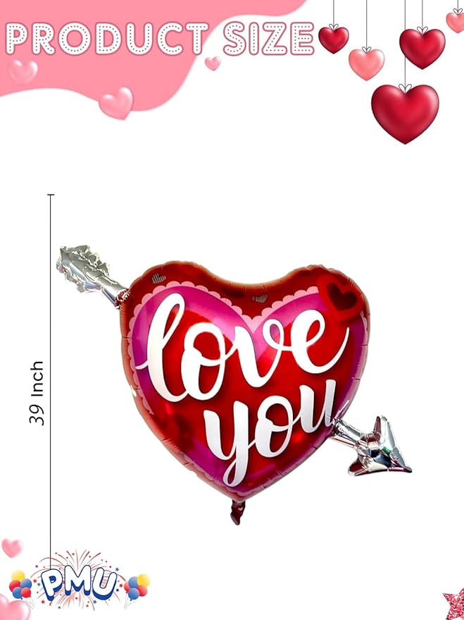 PMU Valentines Day 39 Inch Mylar Foil Balloon Love You Heart and Arrow (10/Pkg) Pkg/1