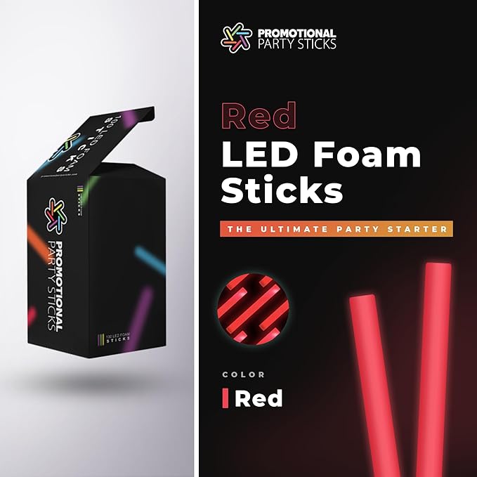 Foam Glow Sticks Bulk - 100 Red Foam Light Up Sticks and LED Foam Sticks - 100 Reusable 16" Light Up Foam Sticks Red Foam Glow Sticks for Wedding, Parties, and Dancing