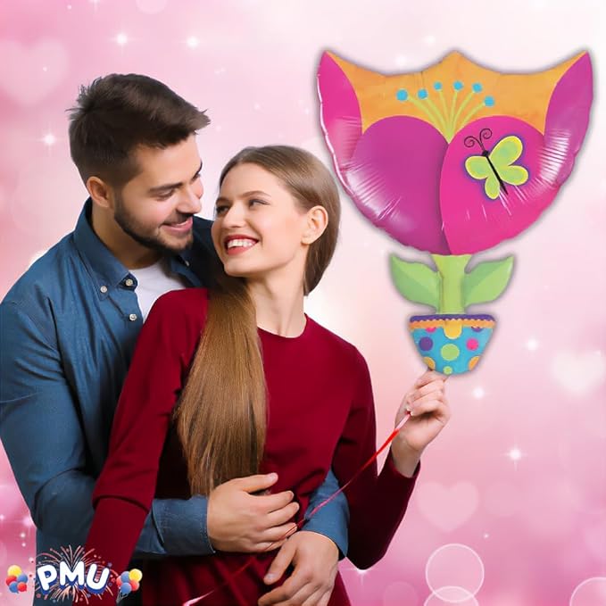 PMU Valentines Day Fantasy Tulip 35 Inches Mylar - Foil Balloons Proposal, Special Events, Photo Props Party Decoration and Accessories (25/Pkg) Pkg/1