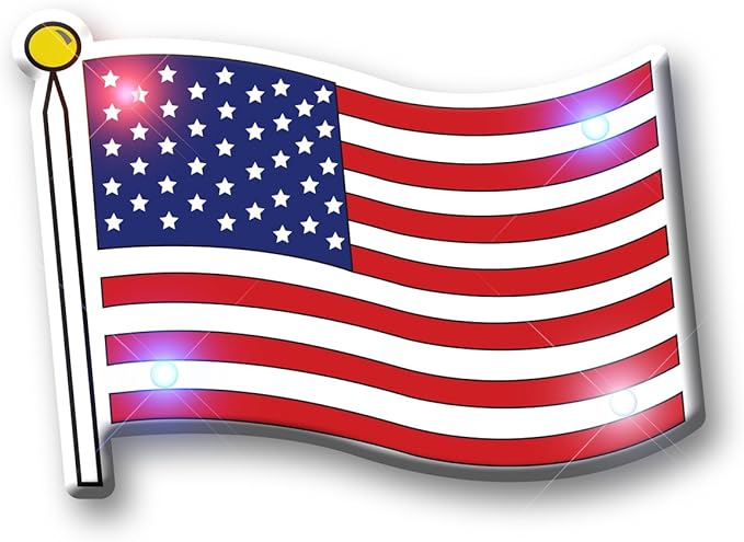 Light Up Patriotic American Flag Flashing Blinking LED Body Light Lapel Pins (25-Pack)