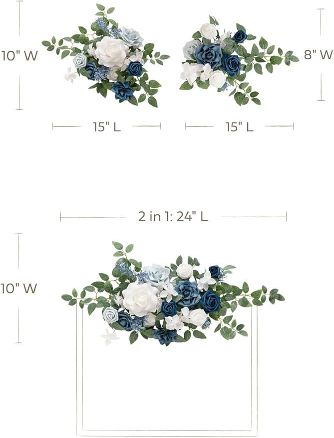 Ling's moment 2pcs Fall Wedding Artificial Floral Swag Welcome Sign Flowers Backdrop Garland Dusty Blue Navy for Ceremony Reception Door Wall Easel Home Decoration Entryway Outdoor Head Table Decor