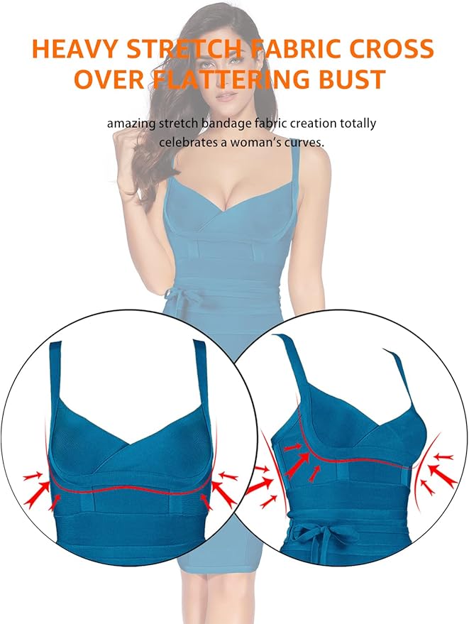 meilun Womens Rayon Belt Detail Bandage Bodycon Party Dress