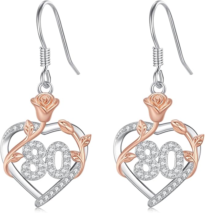 15th/ 16th/ 18th/ 50th/ 60th/ 80th Birthday Gifts for Women Daughter 925 Sterling Silver Love Heart Rose Flower Drop & Dangle Earrings Birthday Mothers Day Christmas Anniversary Graduation Jewelry