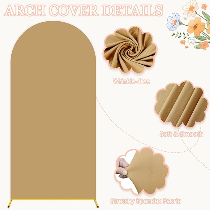 Backdrop Arch Stand with Cover 7.2FT Wedding Arch Stand and Brown Arch Cover Set Metal Arched Frame Stands Balloon Arch Backdrop Stands Covers for Birthday Party Bridal Shower Ceremony Banquet Decor