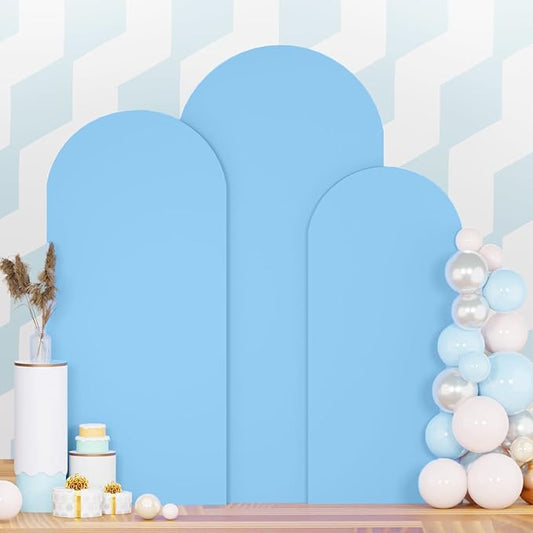 7.2FT 6.6FT 6FT Set of 3 Spandex Fitted Wedding Arch Stand Covers Baby Blue Arch Backdrop Cover Chiara Backdrop Cover Round Top Arch Covers for Bridal Baby Shower Wedding Ceremony Decorations