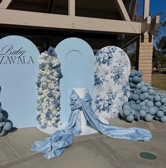 Arch Backdrop Cover Baby in Bloom Baby Shower Elastic Spandex Fabric Blue Pink Flower Floral Bows Girl Birthday Party Baptism Decoration (4x7.2ft(125x220cm),G4022)