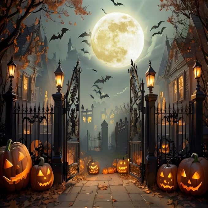 Leowefowa 6x6ft Halloween Backdrop Scary Full Moon Night Pumpkin Lantern Background Horror Bat Dead Tree Fall Leave Halloween Eve Party Banner Decor Photography Supplies Prop