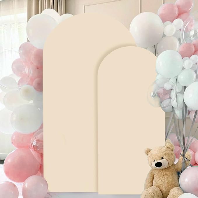 Beige Spandex Arch Cover Set of 2 Arch Covers Stretchy Backdrop Chiara Wall Arch Stand Cover 6FT 7.2FT Round Top Backdrop Cover for Arched Stand Wedding Covering for Balloon Party Ornaments
