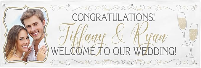 Let's Make Memories Personalized Photo Banner - Party Decorations - Wedding, Anniversary, Engagement - Customized Banner - Celebration - Any Text - Indoor/Outdoor Vinyl - White - 8 ft