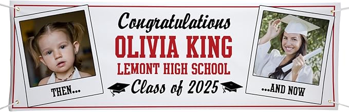 Let's Make Memories Personalized 10ft Graduation Banner - Graduation Party Decorations - Customized Congratulations Banner - Class of 2025 - Indoor/Outdoor Vinyl - How Time Flies - Red - 10 ft