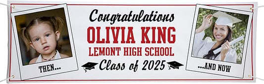 Let's Make Memories Personalized 10ft Graduation Banner - Graduation Party Decorations - Customized Congratulations Banner - Class of 2025 - Indoor/Outdoor Vinyl - How Time Flies - Red - 10 ft