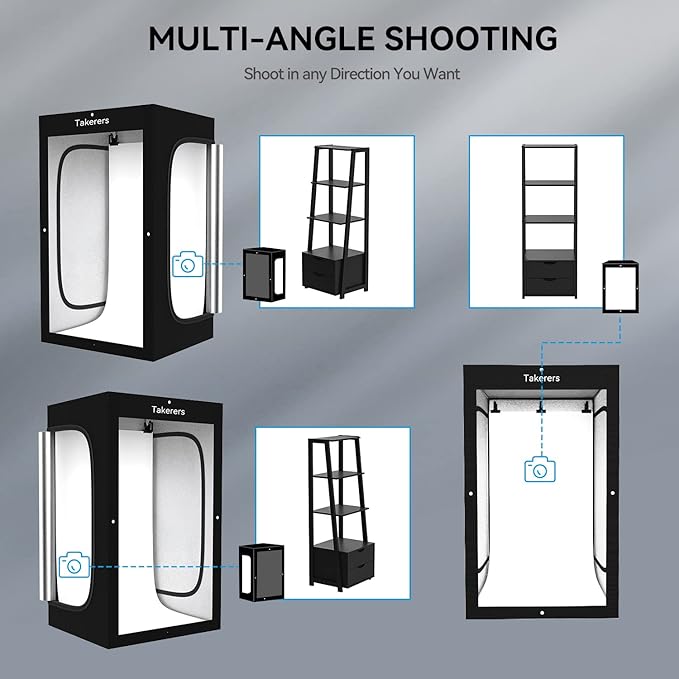 Professional Large Photo Light Box Photography Studio, Takerers 47x39x78inch LED Dimmable Shooting Tent Continuous Lighting Softbox for Clothing Photography with 3 Color Backdrops