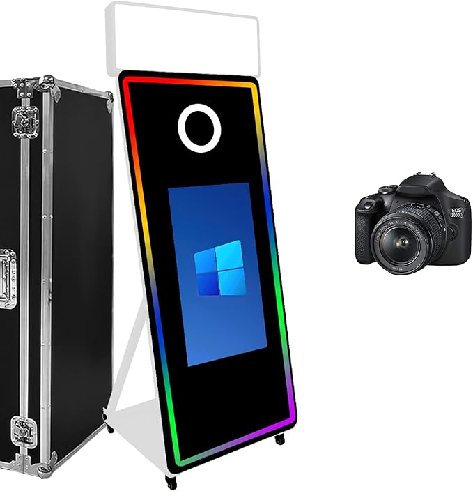 Magic Mirror Photo Booth,Mirror Photo Booth Interactive Touch Screen with Flight Case, Built-in Mini PC with Instant Print and Sharing for Event Party Wedding Rental (White, 32''Screen+Camera)