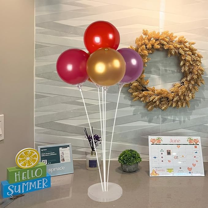 Reusable Balloon Tabletop Kit - Helium-Free Vinyl Bouquets - Lasting Inflation - Includes 5 Balloons, Stems & Acrylic Base, for Business, Schools & Events (Autumn Combo)