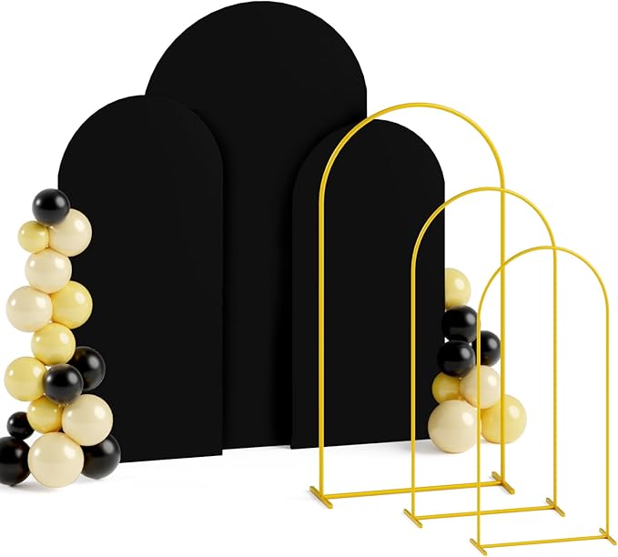 Backdrop Arch Stand with Cover Black Arch with Cover Backdrop 6&6.6&7.2ft Metal Arch Stand and Cover Set of 3 Wedding Arch Cover Gold Arch Backdrop Stand for Wedding Party Reception Decor
