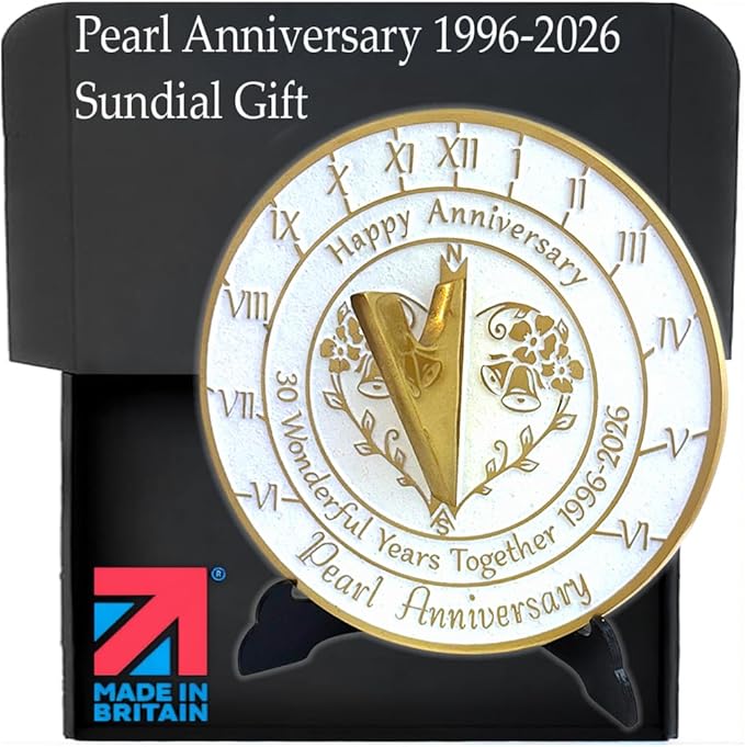 Anniversary Sundial Gift for 30th Pearl Wedding Anniversary in 2026 - Recycled Metal Home Decor Or Garden Present Idea - Handmade in UK for Him, Her Parents Or Couples 30 Year Celebration