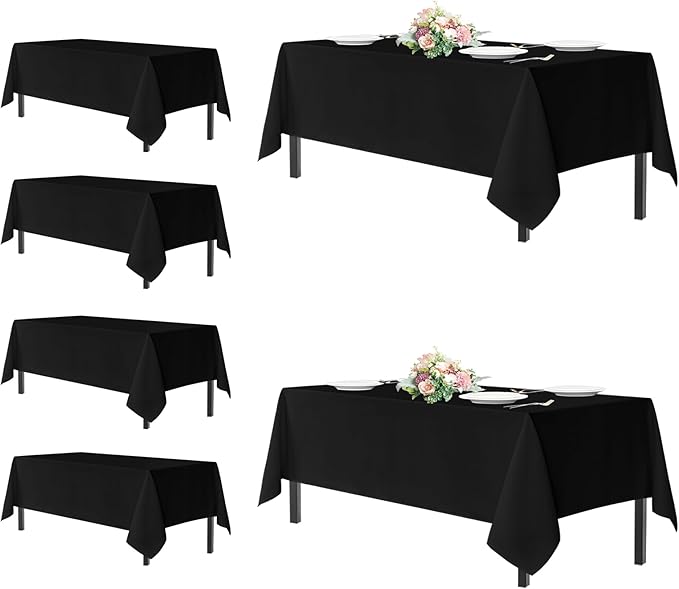 sancua Black Rectangle Tablecloths for 6 Foot Tables, 6 Pack - Washable Polyester Fabric Table Cloth for Wedding Party, Birthday, Banquet Reception, 54x108 Inch