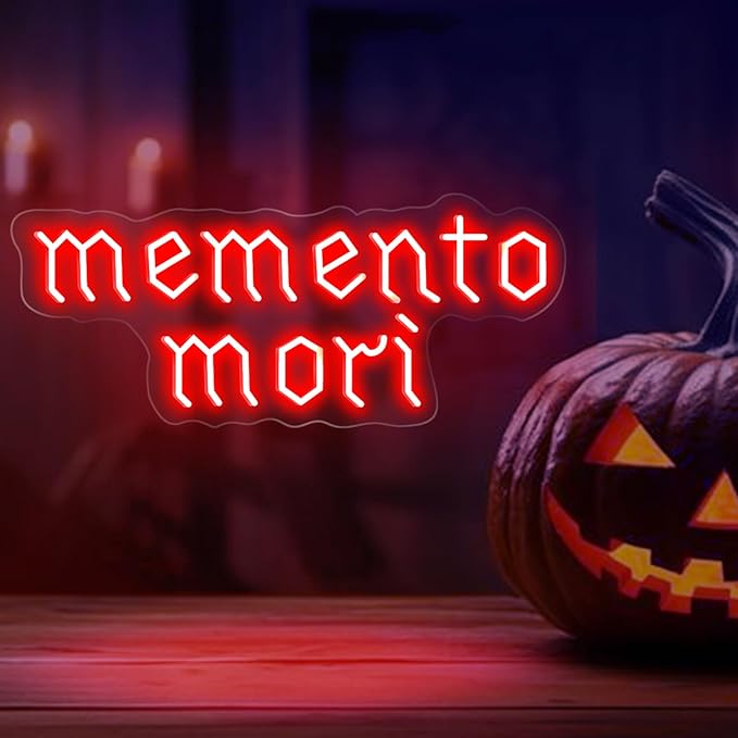 Memento Mori Neon Sign, Red Stoic Wall Art, Gothic LED Light, Creepy Halloween Decor, Gothic Decoration, Satanic Witch Decor, 16.5"x6.7"
