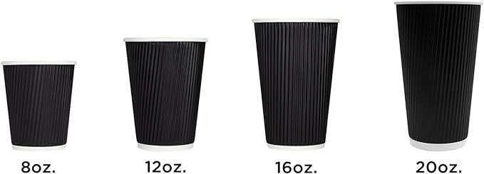 Karat 16oz Ripple Insulated Coffee Hot Cups [500 Count] Black Double Poly Lined Paper Hot Cup - Ideal for Hot Beverages, 90mm (C-KRC516B)