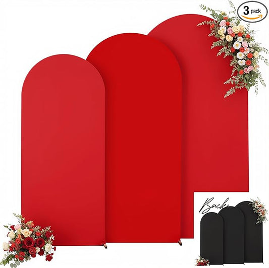 Black and Red Arch Backdrop Cover 7.2FT 6.6FT 6FT Arch Covers Stretchy Backdrop Set of 3, Wedding Arch Cover Spandex Fitted Double-Color Fabric Arch Covers for Party Baby Shower Birthday Decoration