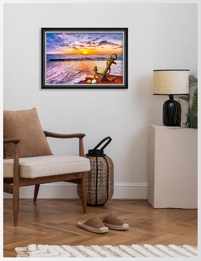 IPIC - "Anchored in Time Personalized Wall Art with Name and Date, Custom Beach Sunset Canvas Print with Solid Wood Frame, A Personalized Gift for Couple, Wedding, or Anniversary