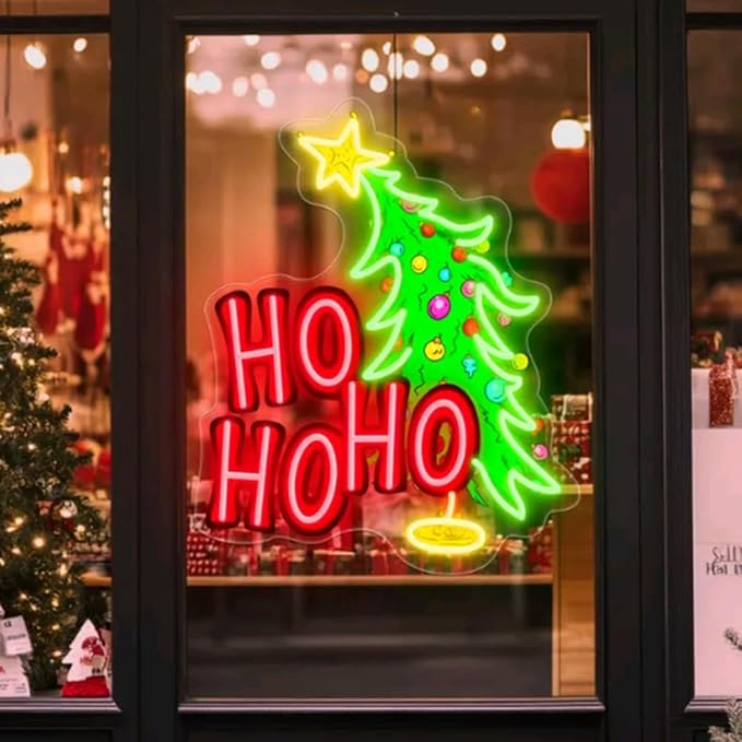 Merry Christmas Custom Neon Sign Wall Decor, HoHoHo Christmas Tree For Her, Personalized Gift USB Size:17x17inches