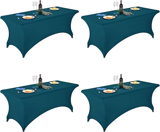 FORLIFE 4Pack Spandex Table Covers，Fitted Tablecloth for Rectangular Tables, Stretch Patio Table Covers, Universal Spandex Table Cover for Wedding, Banquet, Party (6ft, Peacock)