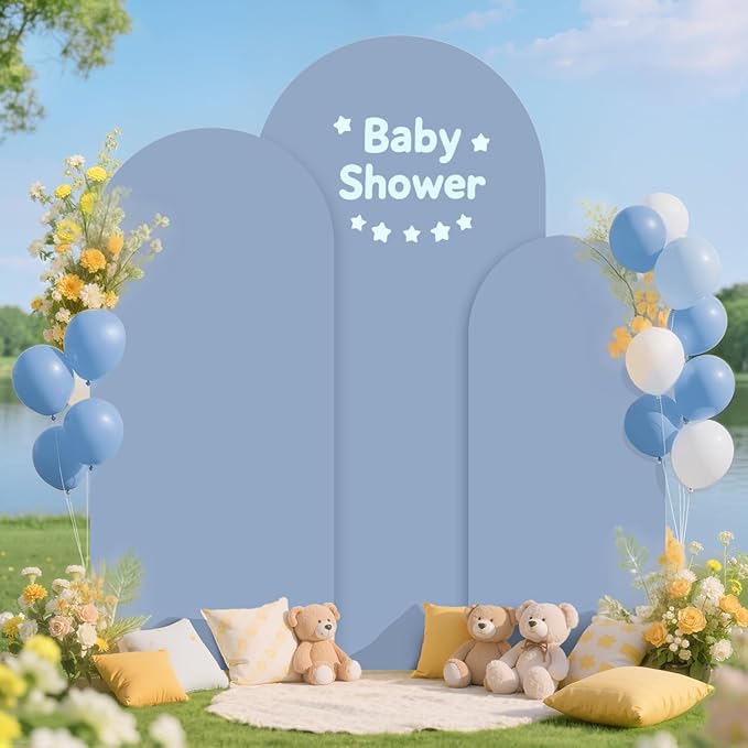 Metal Arch Stand and Cover Set 7.2FT, 6.6FT, 6FT Dusty Blue Arch Cover Set of 3 Gold Arched Frame Balloon Background Arches Stand with Cover for Wedding Ceremony Birthday Party Baby Shower Decor