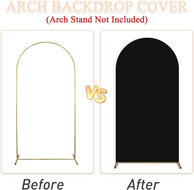 Spandex Arch Cover Set of 3 Arch Covers Stretchy Black Wedding Arch Cover 6ft 5ft 4ft Arch Backdrop Stand Cover Round Top Chiara Arch Wall Backdrop for Baby Shower Banquet Party Halloween
