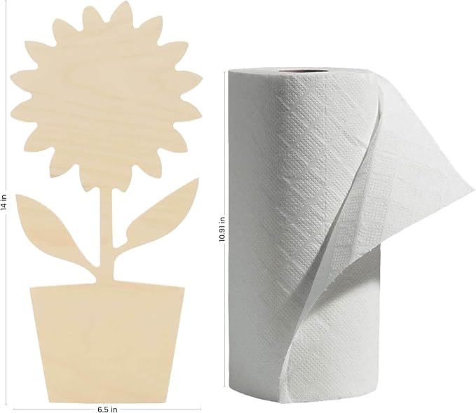 Sunflower Pot Cutout 14 x 6-1/2 inches, 6 Unfinished Birch Wood Cutouts for Autumn Decor and DIY Crafts, by Woodpeckers