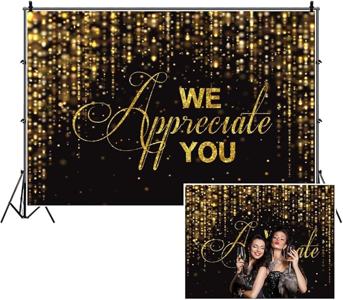 We Appreciate You Banner Backdrop 15x10ft Black Gold Employee Appreciation Decors Thank You for All You Do Background Banner Veterans Teacher Doctor Nurse Staff Appreciation Party Decorations