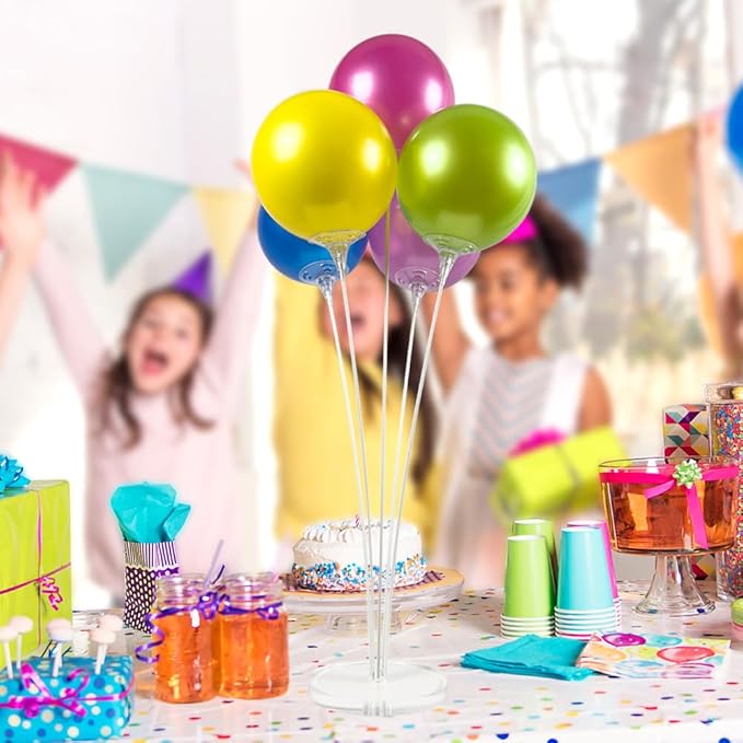 Reusable Balloon Tabletop Kit - Helium-Free Vinyl Bouquets - Lasting Inflation - Includes 5 Balloons, Stems & Acrylic Base, for Business, Schools & Events (Tropical Combo)