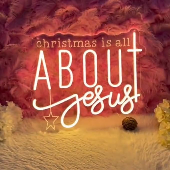 Christmas is All About Jesus Neon Sign,Jesus Christmas LED Neon Light,Religious Sign Size:18 x16 inches