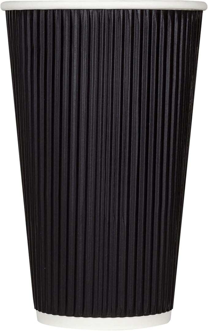 Karat 16oz Ripple Insulated Coffee Hot Cups [500 Count] Black Double Poly Lined Paper Hot Cup - Ideal for Hot Beverages, 90mm (C-KRC516B)