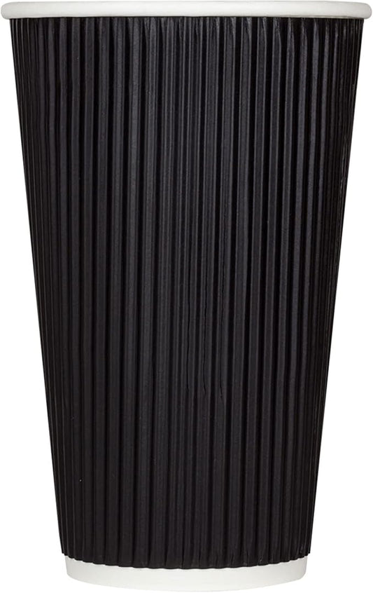 Karat 16oz Ripple Insulated Coffee Hot Cups [500 Count] Black Double Poly Lined Paper Hot Cup - Ideal for Hot Beverages, 90mm (C-KRC516B)