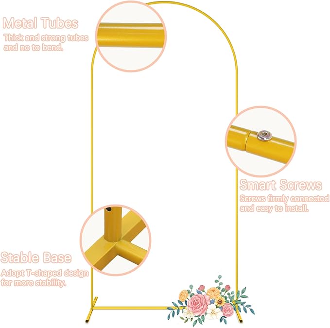 7.2 FT Wedding Arch Backdrop Stand with Cover Gold Backdrop Stands for Parties and White Arch Cover Metal Arches Stand and Covers Set for Birthday Party Baby Shower Graduation Banquet Decor