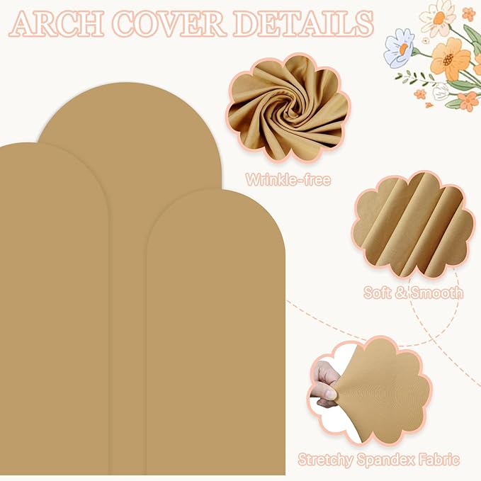 Metal Arch Backdrop Stand and Cover Set of 3 (7.2FT, 6.6FT, 6FT) Balloon Wedding Arches with Backdrops Covers Spandex Chiara Backdrop Stands for Parties Brown Arch Stand Cover for Birthday