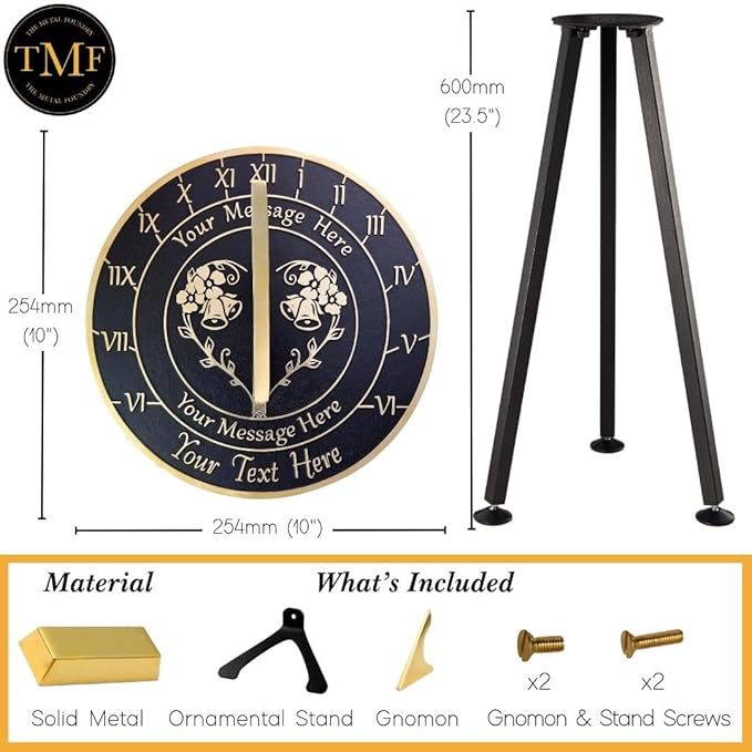The Metal Foundry Personalized Ruby 40th Large Sundial - Recycled Brass Home Decor Or Garden Present Idea Made in The UK for Parents, Grandparents, Friends, Couples 40 Years Marriage