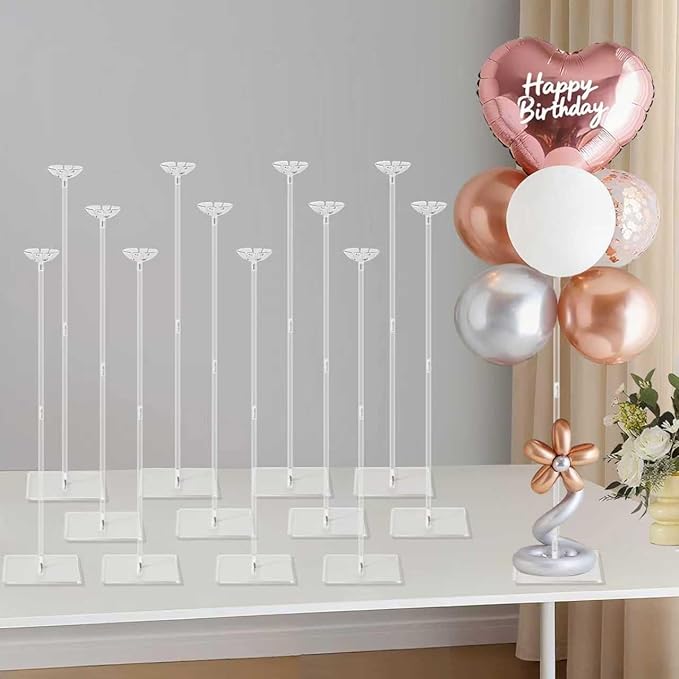 12 Pack Clear Acrylic Balloon Stand Kit, 23.6 Inch Reusable Balloon Sticks Holder with Base Perfect for Tabletop Centerpiece Party Event Decorations (23.6" 12 Pack)