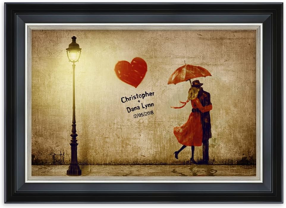 IPIC - Our First Kiss Personalized Framed Wall Art with Names and Date on, Giclee Prints with Solid Wood Frame, Customized Gift and Memorial Gifts for Wedding Anniversary.