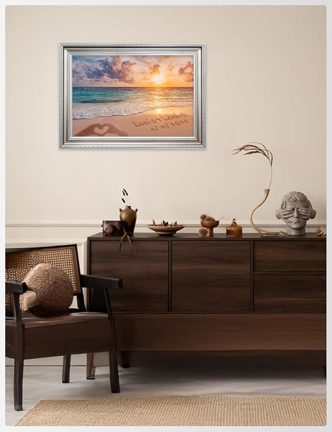 IPIC - "Forever Together Personalized Wall Art, Custom Beach Scene with with Solid Wood Frame, A Personalized Gift with Name and Date for Couple, Wedding, or Anniversary, Ready to Hang