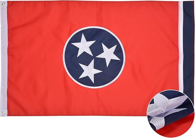 Tennessee State Flag 3x5 Ft, Deluxe Embroidered Heavy Duty Polyester Durable TN Outside Flags, Indoor/Outdoor, Sewn Stripes and Brass Grommets