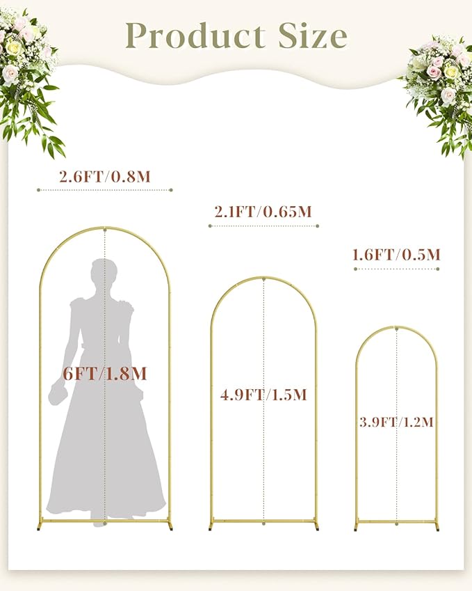 Wedding Arch, Metal Arch Backdrop Stand, Balloon Arch Stand Wedding Frame for Ceremony Decoration (Gold, 6FT, 5FT, 4FT Arch Backdrop)